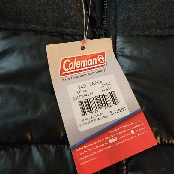 Men's Black Puffer Jacket Size Large Full Zip NWT $120 - Picture 7 of 7